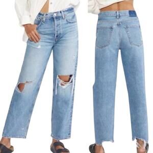 Etica Jeans 24 Tyler Vintage Straight Ankle Blue Distress Button Fly High Rise